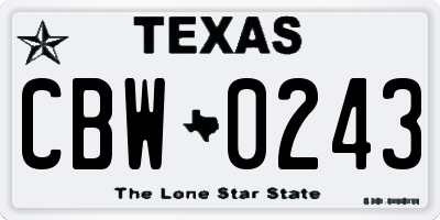 TX license plate CBW0243