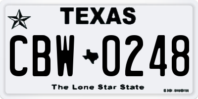 TX license plate CBW0248