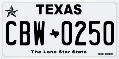 TX license plate CBW0250