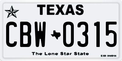 TX license plate CBW0315