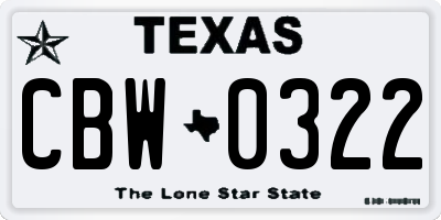 TX license plate CBW0322