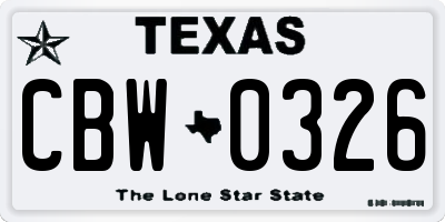 TX license plate CBW0326