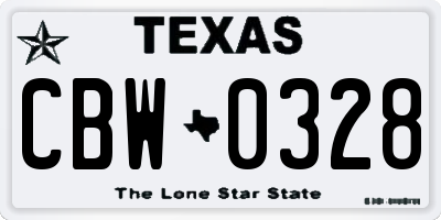 TX license plate CBW0328