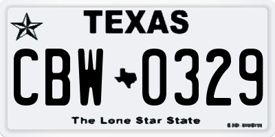 TX license plate CBW0329