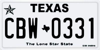 TX license plate CBW0331