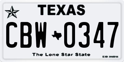 TX license plate CBW0347