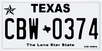 TX license plate CBW0374