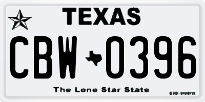 TX license plate CBW0396