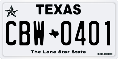 TX license plate CBW0401