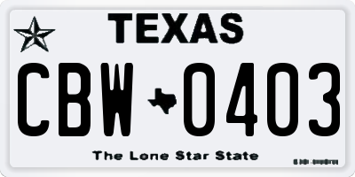 TX license plate CBW0403