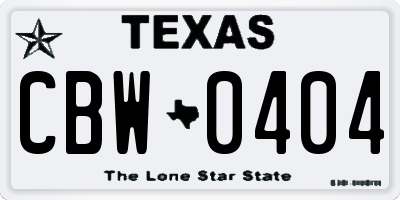 TX license plate CBW0404
