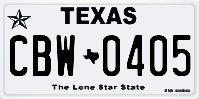 TX license plate CBW0405