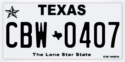 TX license plate CBW0407