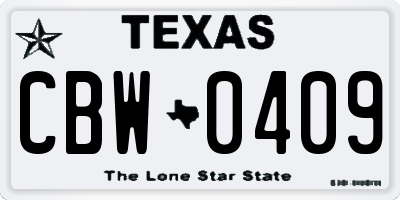 TX license plate CBW0409