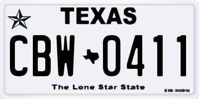 TX license plate CBW0411