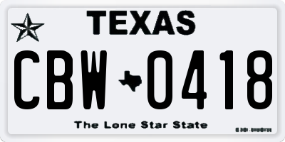TX license plate CBW0418