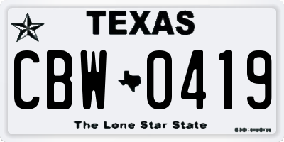 TX license plate CBW0419
