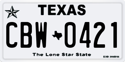 TX license plate CBW0421