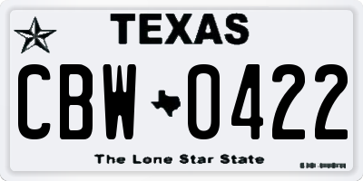 TX license plate CBW0422