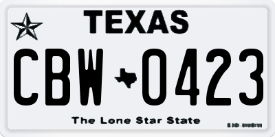 TX license plate CBW0423