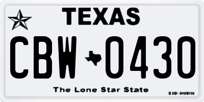 TX license plate CBW0430