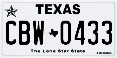 TX license plate CBW0433