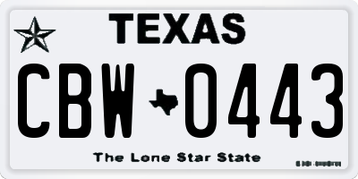 TX license plate CBW0443