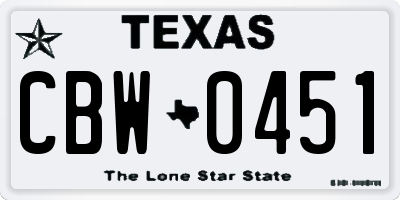 TX license plate CBW0451