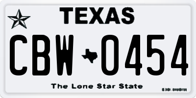 TX license plate CBW0454