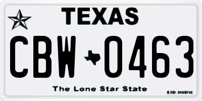 TX license plate CBW0463