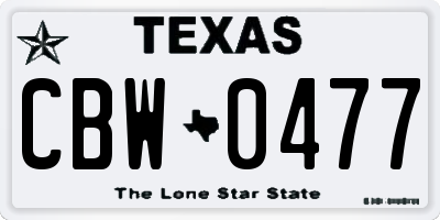 TX license plate CBW0477