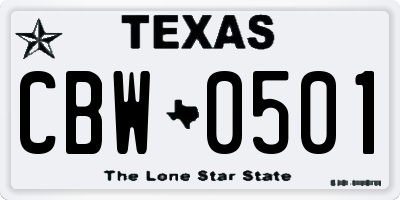 TX license plate CBW0501
