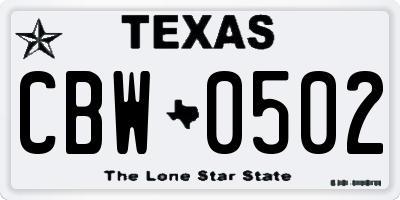 TX license plate CBW0502