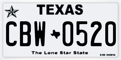 TX license plate CBW0520