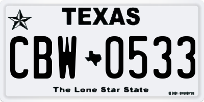 TX license plate CBW0533