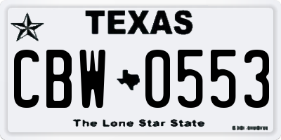 TX license plate CBW0553
