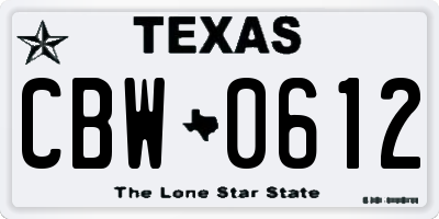 TX license plate CBW0612