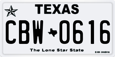 TX license plate CBW0616