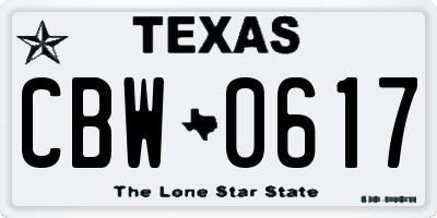 TX license plate CBW0617
