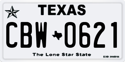 TX license plate CBW0621