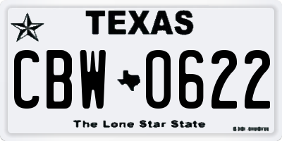 TX license plate CBW0622