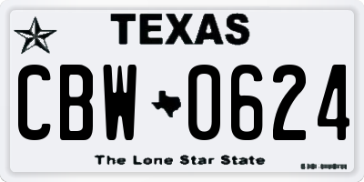 TX license plate CBW0624