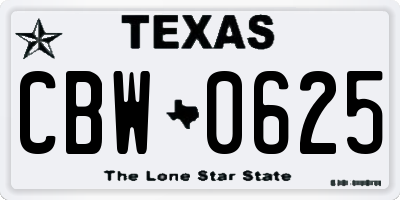 TX license plate CBW0625
