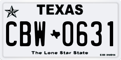 TX license plate CBW0631