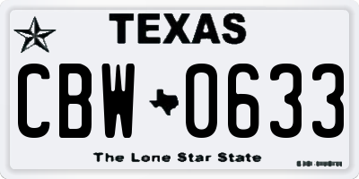 TX license plate CBW0633