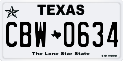 TX license plate CBW0634