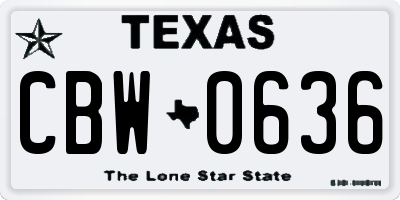 TX license plate CBW0636