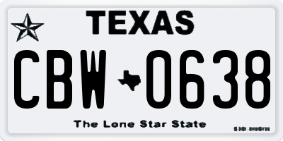 TX license plate CBW0638