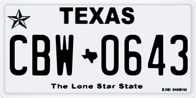TX license plate CBW0643