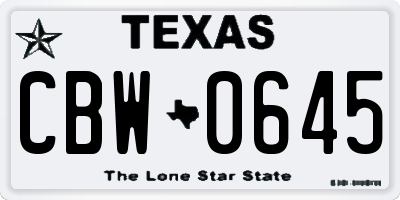 TX license plate CBW0645